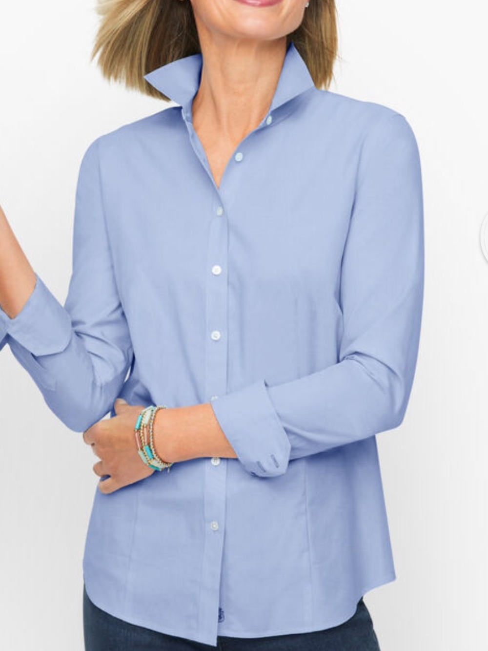 Talbots Perfect Shirt Womens 10 Light Blue Non Iron Button Down Blouse